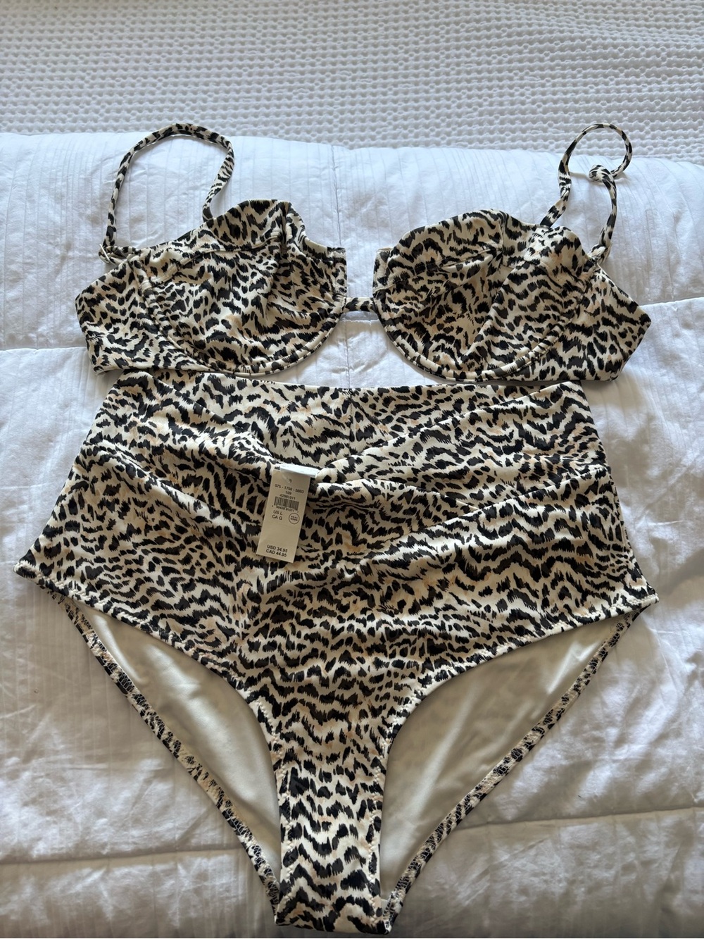 aerie Leopard Print High-Waist Bikini Set - Cream/Black